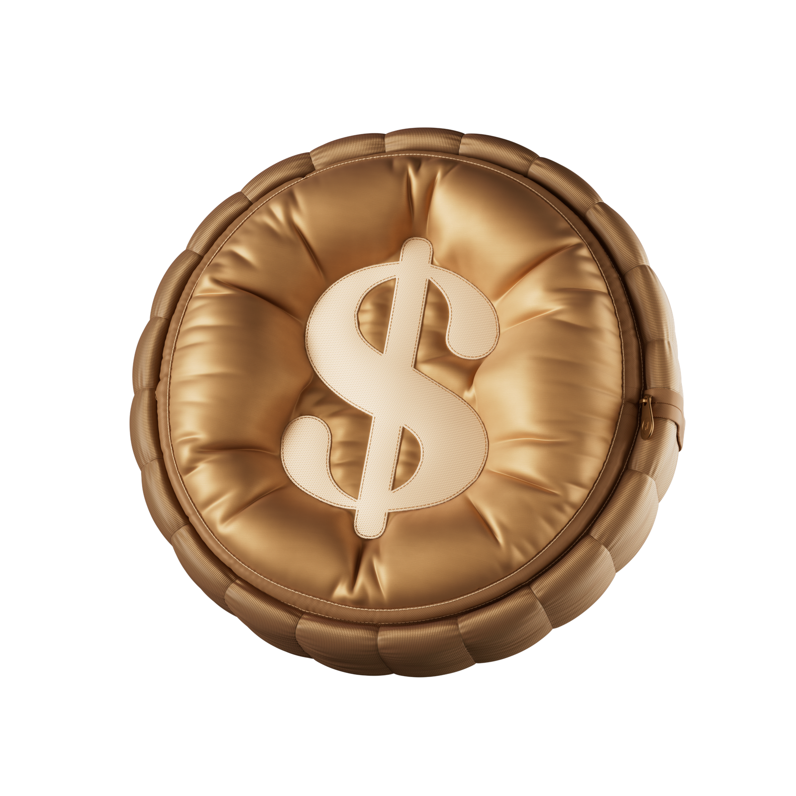 A gold coin that is made of puffer jacket material. As the number you input into the calculator changes, the coin changes position.