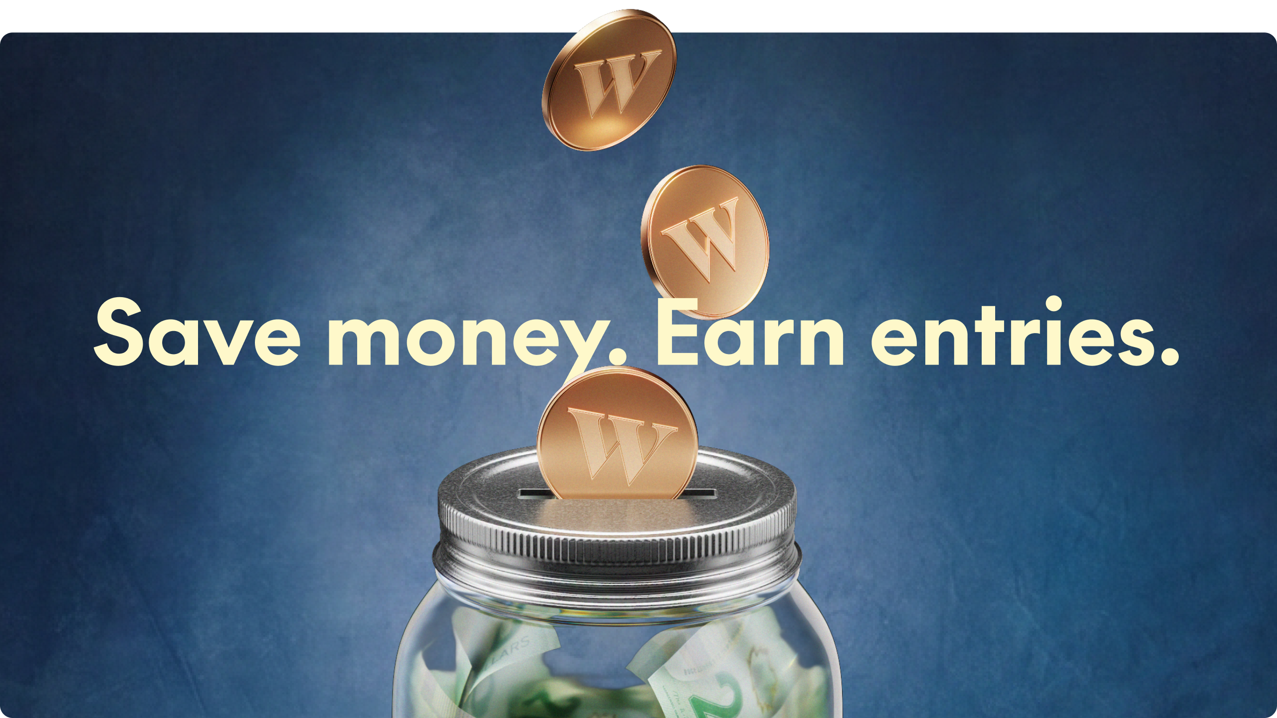 A stack of coins goes into a jar, where they transform into $20 bills.