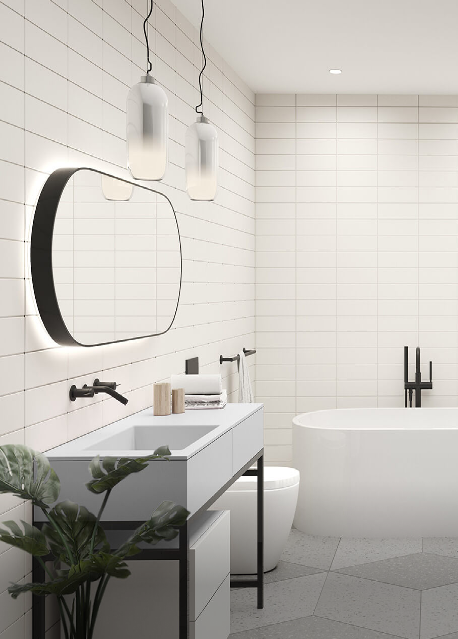 A rendering of the bathroom in King Condo.